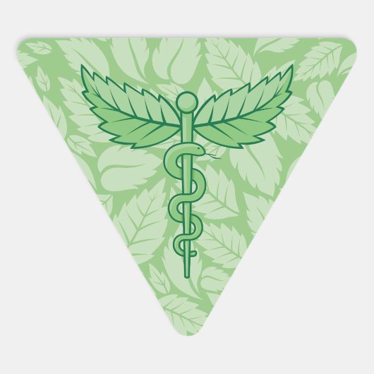 Mint Caduceus mit Blätter Hintergrund Dreieckiger Aufkleber