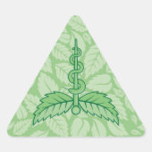 Mint Caduceus mit Blätter Hintergrund Dreieckiger Aufkleber (Vorderseite)