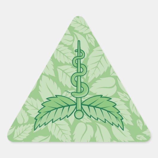 Mint Caduceus mit Blätter Hintergrund Dreieckiger Aufkleber (Vorderseite)