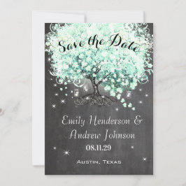 Mint Chalkboard Herz Leaf Tree Save the Date Einladung
