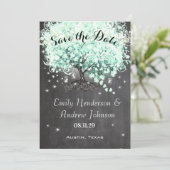 Mint Chalkboard Herz Leaf Tree Save the Date Einladung (Stehend Vorderseite)