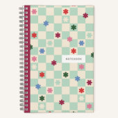 Mint Checkerboard Pattern Stars Flowers Notebook Notizblock (Vorderseite)