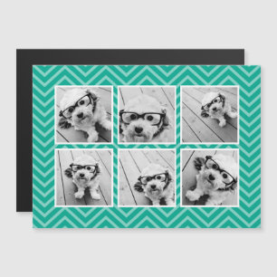 Mint Chevron Muster mit trendigem 6-Foto-Collage Magnetkarte