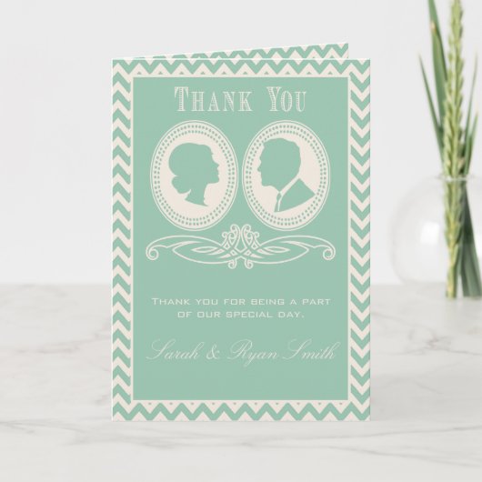 Mint Chevron & Script Hochzeits-Dankeskarten Dankeskarte (Vorderseite)