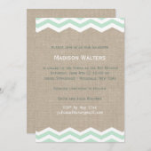 Mint Chevrons auf Burlap Bat Mitzvah Einladung (Vorne/Hinten)