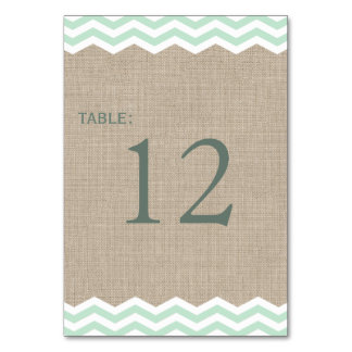 Mint Chevrons auf Burlap-Tischnummer Tischnummer