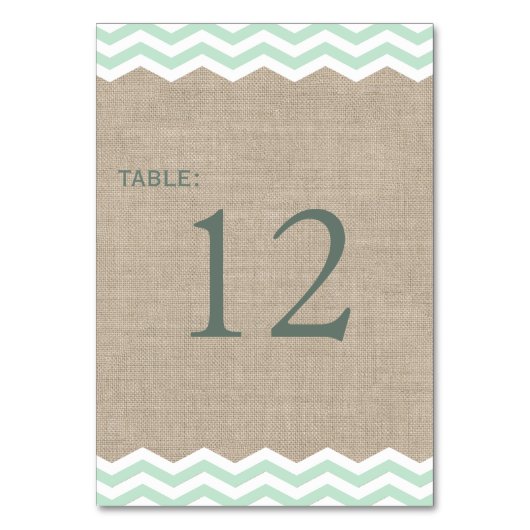 Mint Chevrons auf Burlap-Tischnummer Tischnummer (Vorderseite)