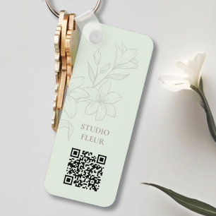 Mint   Chic Minimal Floral QR Schlüsselanhänger