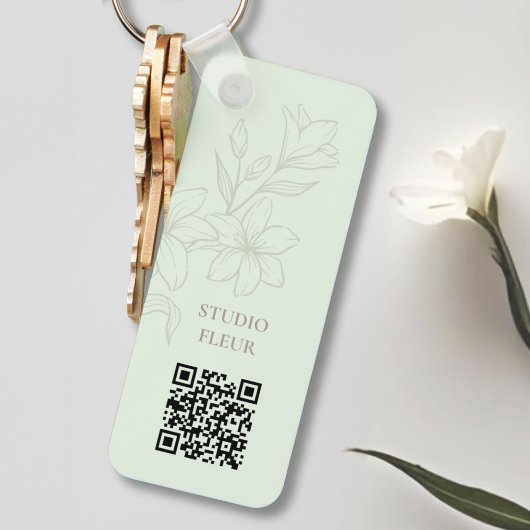 Mint | Chic Minimal Floral QR Schlüsselanhänger