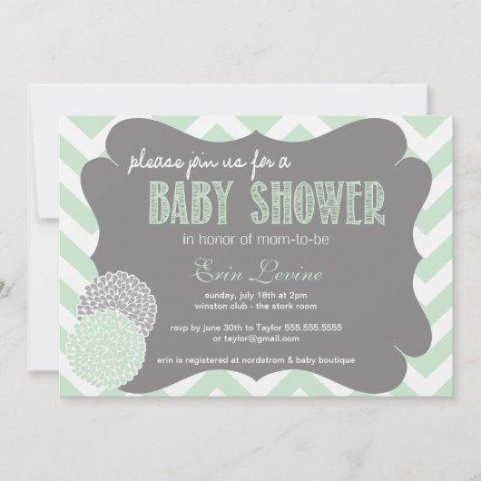Mint Chic Zickzack Baby Dusche Einladung (Vorderseite)