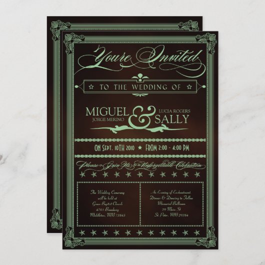 Mint & Chocolate DIY Einladung zur Hochzeit (Vorne/Hinten)