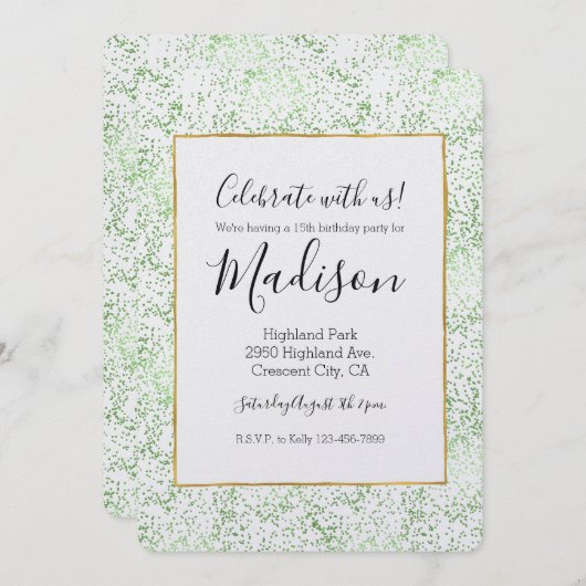 Mint Confetti Dots Einladung (Vorne/Hinten)