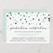 Mint Confetti Dots Graduation Party Einladung (Vorne/Hinten)