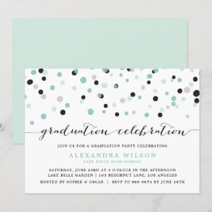 Mint Confetti Dots Graduation Party Einladung