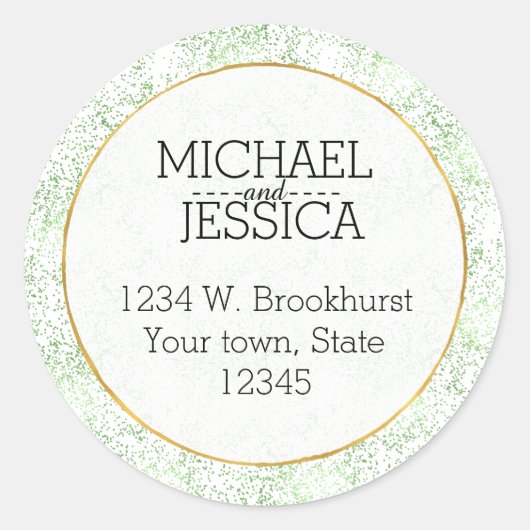 Mint Confetti Dots Personalisierter Name und Ansch Runder Aufkleber (Vorderseite)