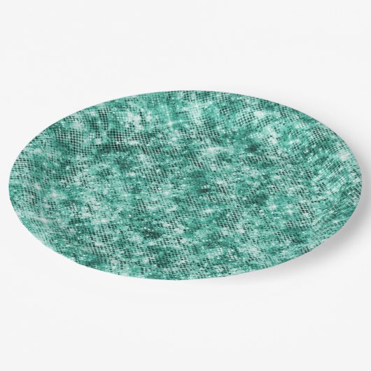 Mint Confetti Glitzer Pappteller (Schrägansicht)
