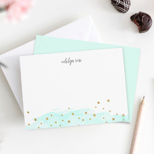Mint   Confetti Pop Personalisiert Stationery Flat Mitteilungskarte