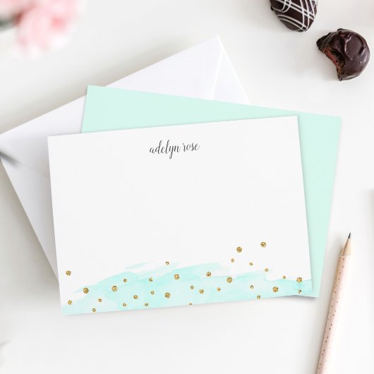 Mint | Confetti Pop Personalisiert Stationery Flat Mitteilungskarte