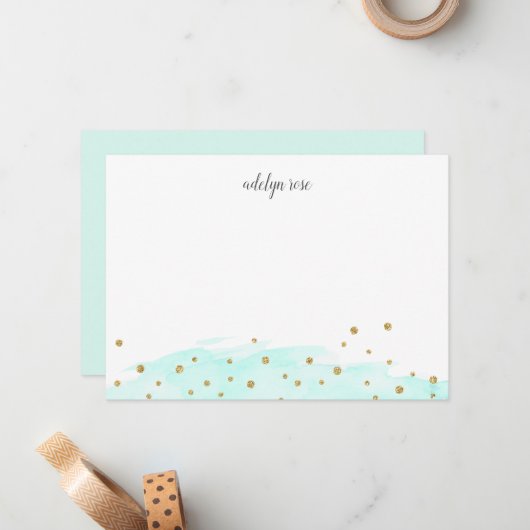 Mint | Confetti Pop Personalisiert Stationery Flat Mitteilungskarte (Vorderseite/Rückseite Beispiel)