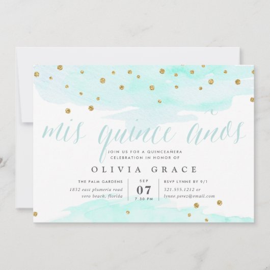 Mint Confetti Pop | Quinceanera Einladung (Vorderseite)