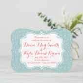 Mint Coral Damask Hochzeit Einladung (Stehend Vorderseite)