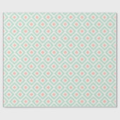 Mint Coral Diamonds Ikat Muster Geschenkpapier (Flach)