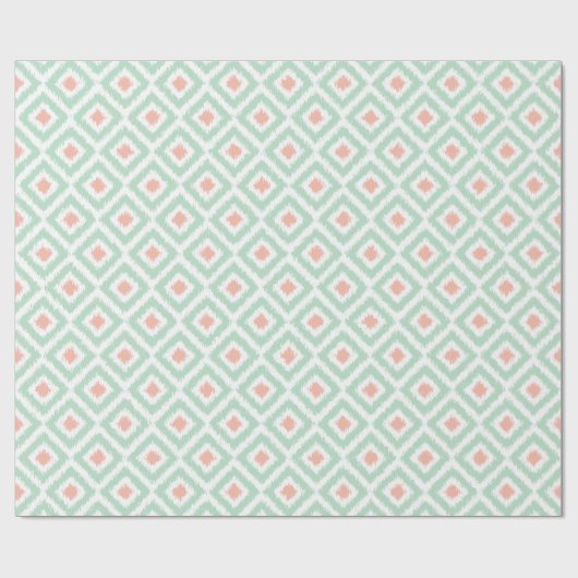 Mint Coral Diamonds Ikat Muster Geschenkpapier (Flach)