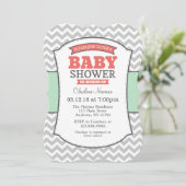 Mint Coral Gray Zickzack Baby Dusche Einladung (Stehend Vorderseite)