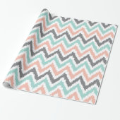 Mint Coral Gray Zigzags Ikat Muster Geschenkpapier (Ungerollt)