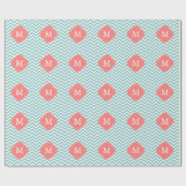 Mint & Coral Zigzags Muster Monogramm Geschenkpapier (Flach)
