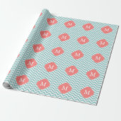 Mint & Coral Zigzags Muster Monogramm Geschenkpapier (Ungerollt)