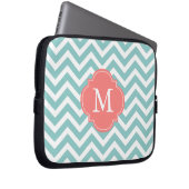 Mint & Coral Zigzags Muster Monogramm Laptopschutzhülle (Vorne Rechts)