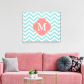 Mint & Coral Zigzags Muster Monogramm Leinwanddruck (Insitu (Wohnzimmer))