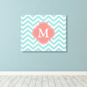 Mint & Coral Zigzags Muster Monogramm Leinwanddruck (Insitu (Holzboden))