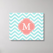 Mint & Coral Zigzags Muster Monogramm Leinwanddruck (Vorderseite)