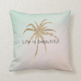Mint Cream Ombre Tropical Gold Palm Bäume Kissen