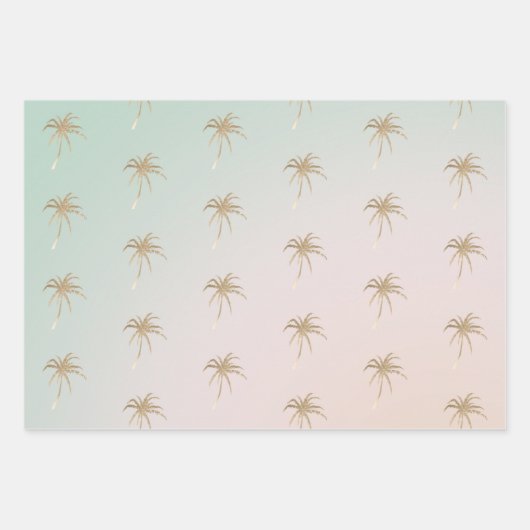 Mint Cream Ombre Tropical Gold Palm Treppen Geschenkpapier Set (Vorderseite)