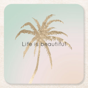 Mint Cream Ombre Tropical Gold Palm Treppen Rechteckiger Pappuntersetzer