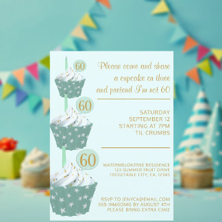Mint Cupcake 60. Geburtstagsparty Einladung