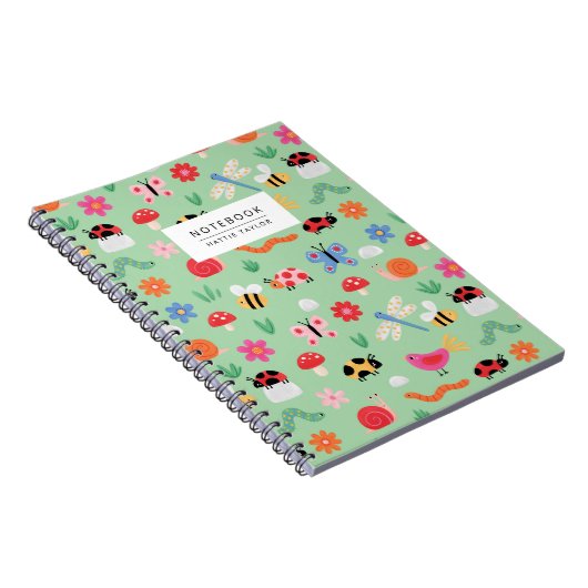 Mint Cute Bugs Pattern Notebook Notizblock (Rechte Seite)