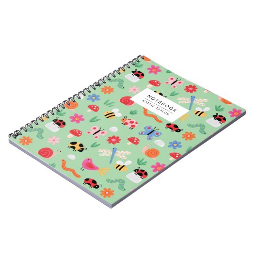 Mint Cute Bugs Pattern Notebook Notizblock (Linke Seite)