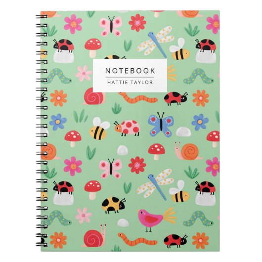 Mint Cute Bugs Pattern Notebook Notizblock (Vorderseite)