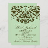 Mint Damask Formal Einführung Geburtsankündigung Ankündigung (Vorne/Hinten)