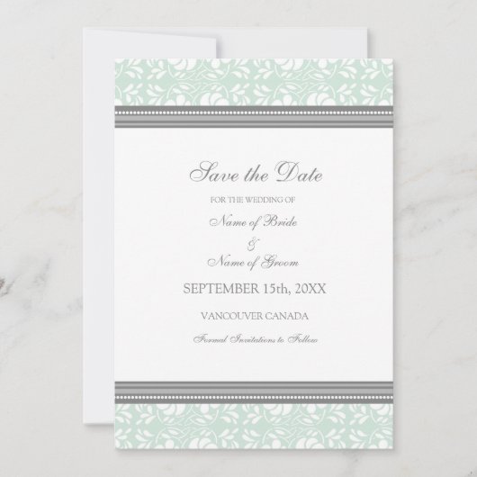 Mint Damask Foto Hochzeitssache Speichern Sie die  Save The Date (Vorderseite)