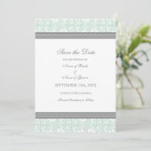 Mint Damask Foto Hochzeitssache Speichern Sie die  Save The Date (Stehend Vorderseite)