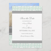 Mint Damask Foto Hochzeitssache Speichern Sie die  Save The Date (Vorne/Hinten)
