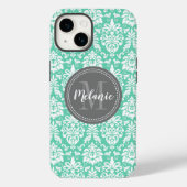 Mint Damask Gray Monogram Name Case-Mate iPhone Hülle (Rückseite)