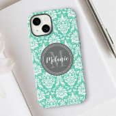 Mint Damask Gray Monogram Name Case-Mate iPhone Hülle