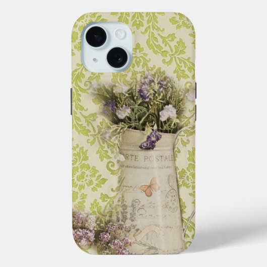Mint Damask Lavender Blume rustikales französische Case-Mate iPhone Hülle (Rückseite)