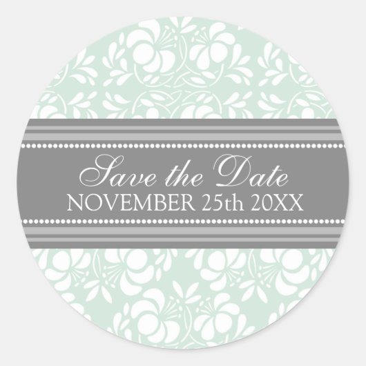 Mint Damask Save the Date Umschlag Aufkleber (Vorderseite)
